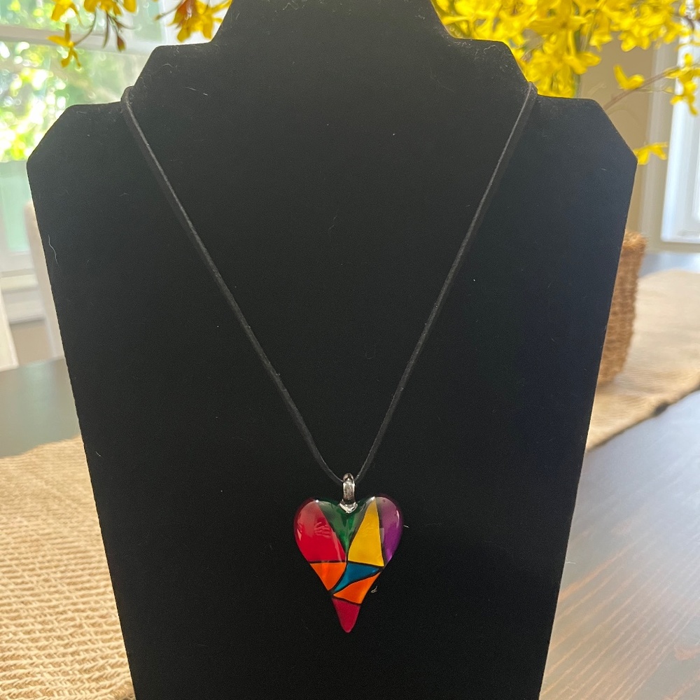 Murano Glass Mosaic Heart Pendant Necklace